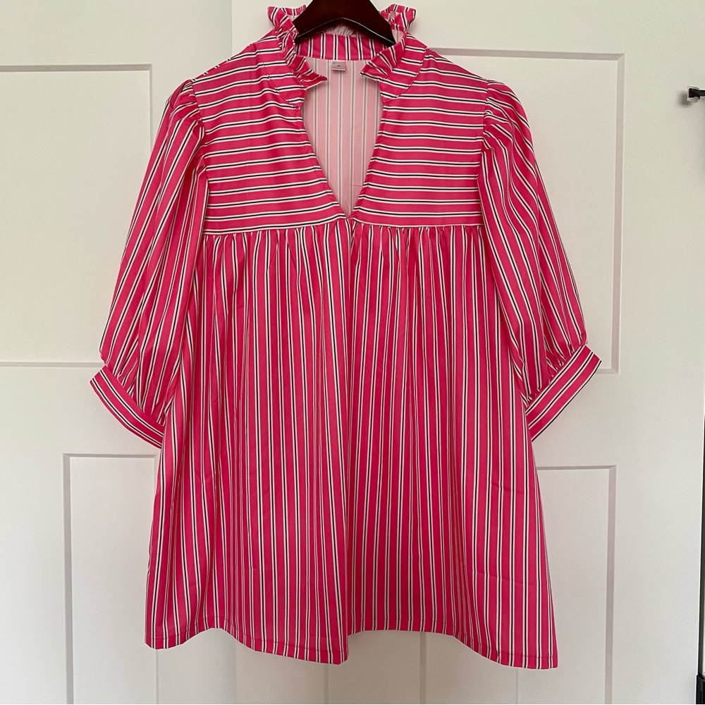 Pink Striped Ruffled Tunic Top
